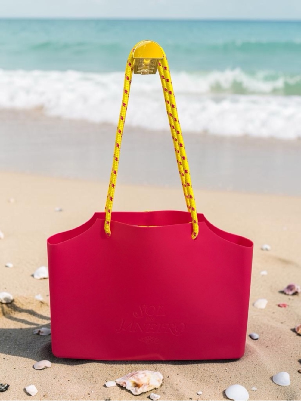 Sol de Janeiro Limited Edition Pink Beach Tote with Yellow Rope Handles